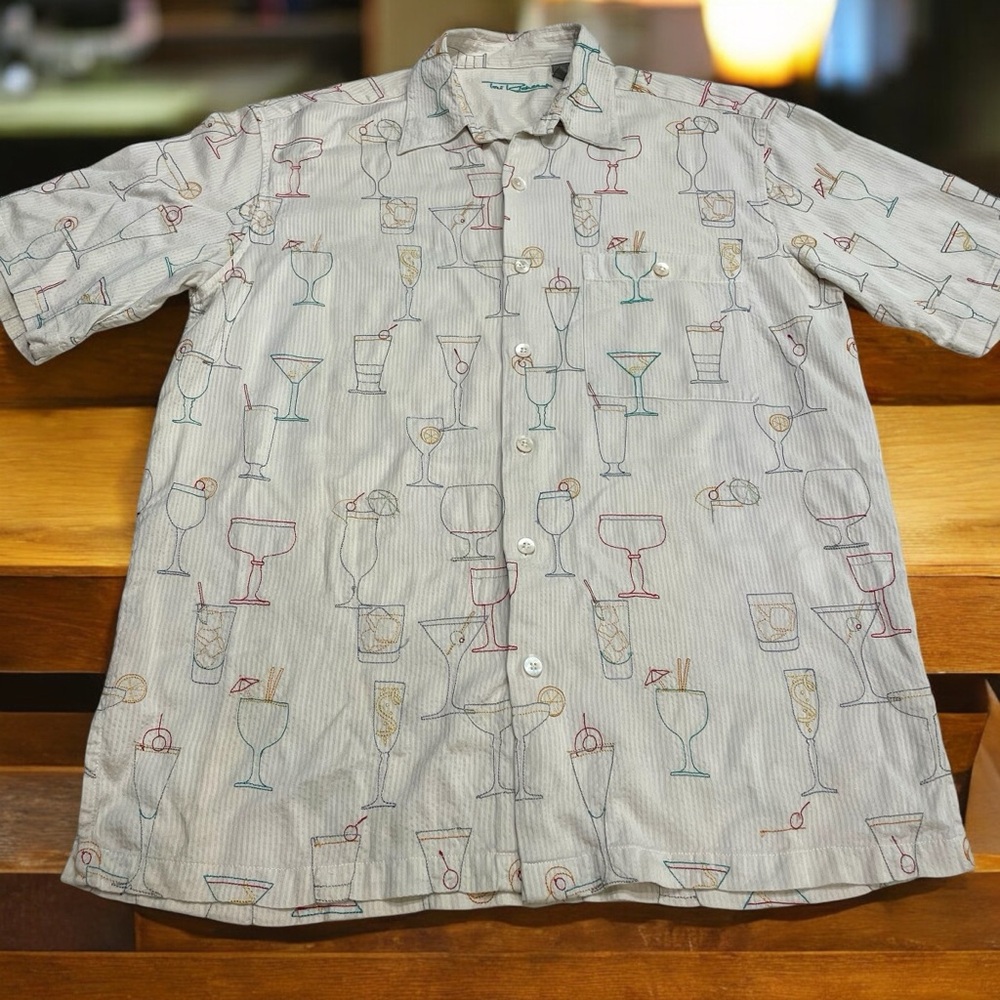 Tori Richard Shirt Mens S Ivory Silk Button Up Short Sleeve Cocktail Drinks